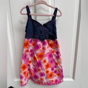 Sugar & Honey Size 4 Girls Pink & Blue Floral Casual Tie Front Sleeveless Dress